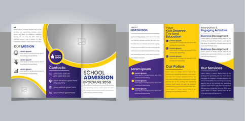 Kids back to school education admission trifold brochure template, school trifold brochure template