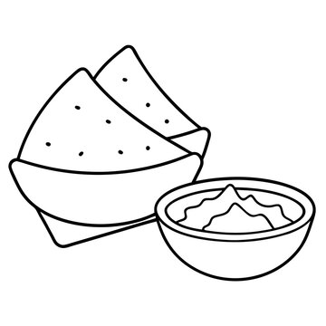recommend clip art: nachos with salsa outline coloring book page line art drawing