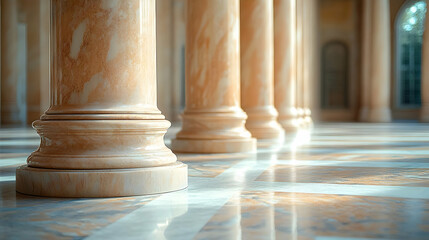 Elegant marble columns in a spacious interior, showcasing architectural beauty and design.