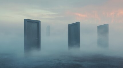 Fototapeta premium Ethereal Doorways: Surreal Vistas in Misty Void