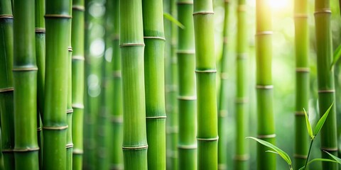 Obraz premium Soothing natural background featuring a dense layer of elegant green bamboo stalks with subtle texture and blurred
