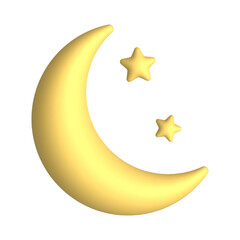Crescent Moon with Stars 3D Icon isolated on white background. Vector illustration.