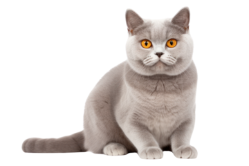 British Shorthair cat breed on a white background displaying a dignified, playful, or affectionate demeanor