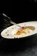 Thai food is famous for its delicious, spicy food and spaghetti. Soft and smooth carbonara.