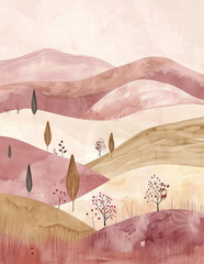 Serene Dusty Pink Boho Landscape Background