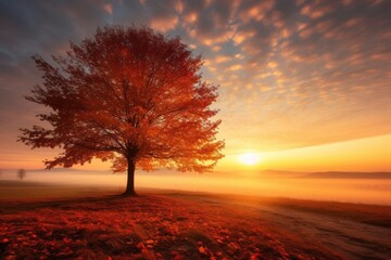 Beautiful sunrise autumn landscape outdoors.