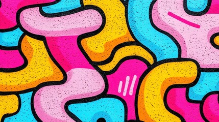 Vibrant Urban Graffiti, A seamless pattern of colorful graffiti art layered on a weathered concrete wall, showcasing dynamic street art with an urban edge.