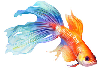 Fototapeta premium Beautiful, colorful fish swim on a white background. Show a dignified demeanor