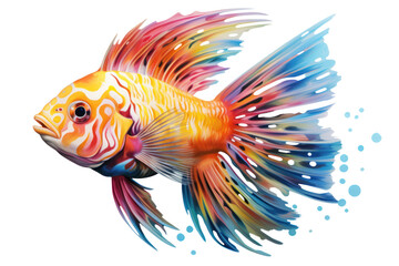 Fototapeta premium Beautiful, colorful fish swim on a white background. Show a dignified demeanor