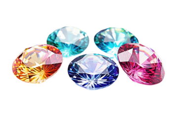 Beautiful colored diamonds Isolated on a white background Showing a bright spark