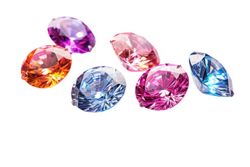 Beautiful colored diamonds Isolated on a white background Showing a bright spark