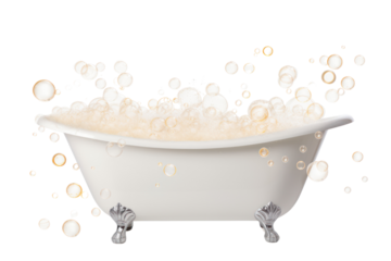 Bathtub with bubbles, warm and nice to soak in, on a white background