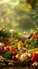 Fototapeta premium Fresh vegetables on colored background