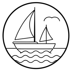 ocean and sailboat outline coloring book page line art drawing