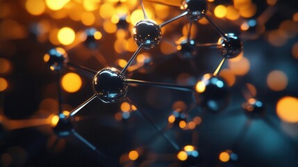 Obraz premium Atomic structure of a molecule displayed in a 3D model close-up precise lighting