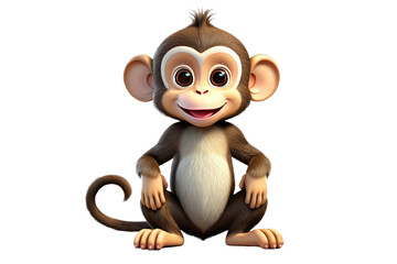 Cute monkey cartoon, full body, high quality 3d, isolated on white background, ultra clear, highly detailed