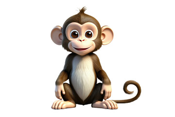 Cute monkey cartoon, full body, high quality 3d, isolated on white background, ultra clear, highly detailed