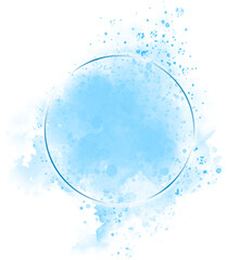blue watercolor abstract on transparent background with bubbles. turquoise splash with pollen for decorating design logo, card. Hand painted abstract