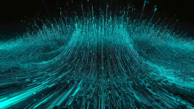 particle explosion retro wave synth wave futuristic style mesh - turquoise and black 3d rendering. 4K
