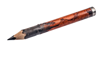 A well-used mechanical pencil with a worn-out eraser, isolated on a white background