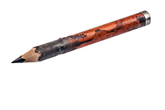 A well-used mechanical pencil with a worn-out eraser, isolated on a white background