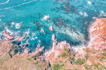 Beautiful landscape of Pacific Ocean coast along Highway 1 and Big Sur, aerial view, sunset, sunrise, fog. Concept, travel, vacation, weekend