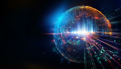 Obraz premium A stunning visual representation of a glowing sphere with dynamic lines and vibrant colors, symbolizing energy and technology.