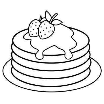 recommend clip art: pancakes and strawberries outline coloring book page line art drawing