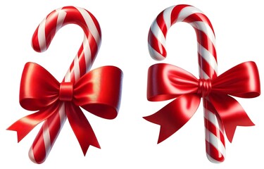 Candy cane with a red ribbon tied in a bow, transparent background