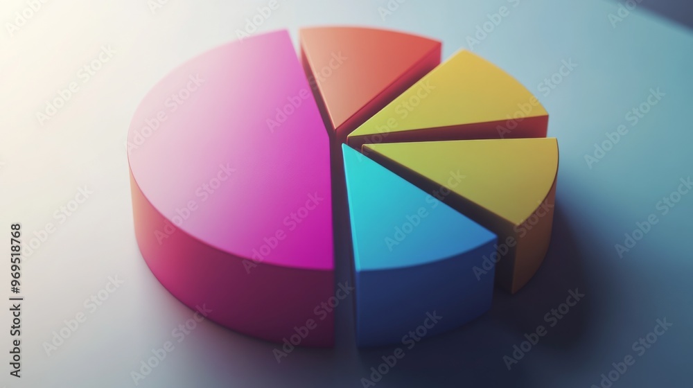 Aufkleber Detailed shot of a 3D pie chart with a shadowed effect, showing detailed breakdowns of data in a visually appealing and informative format.