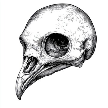 recommend clip art: Black and white Vintage engraved art of a pigeon skull, isolated on white background, ink sketch illustration, simple vector art design, highly detailed line art, high contrasty 