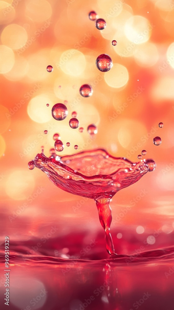 Poster water splash with droplets against an orange bokeh background. abstract and artistic photography con