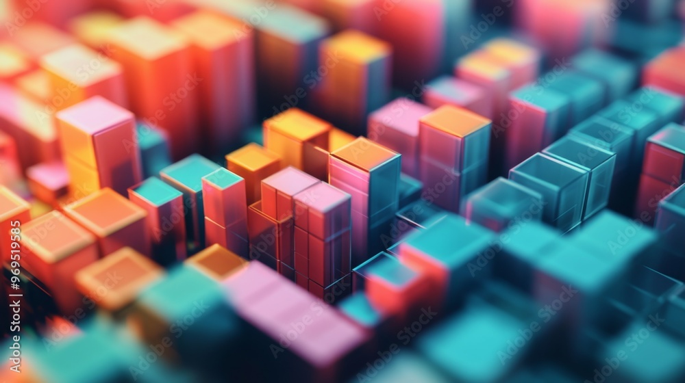 Aufkleber Detailed shot of a 3D stacked graph with layers of data blocks, each section in a different color, representing complex information in an easy-to-understand format