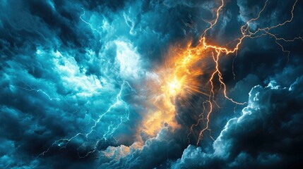 A breathtaking view of dark storm clouds with rays of sunlight breaking through, creating a dramatic contrast and illuminating the sky in a mesmerizing display of nature's power.