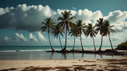 Obraz premium Tropical Paradise: Palm Trees on a Sandy Beach
