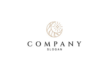 abstract crescent moon logo with star burst in luxury line art design style © FendyTerisno