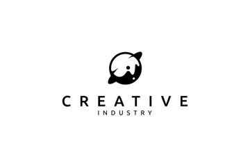 outer space planet logo with splash elements in flat design