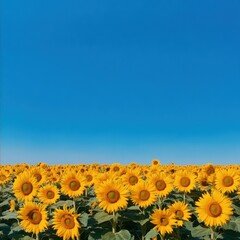 Obraz premium A vibrant field of sunflowers under a clear blue sky, showcasing nature's beauty and the essence of summer.
