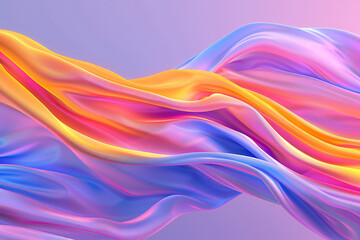 Fototapeta premium Chromatic Flow: A vibrant tapestry of iridescent fabric, awash in hues of pink, orange, and blue, dances with ethereal grace.