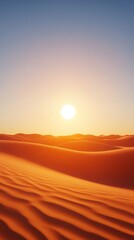 Obraz premium A stunning sunset over serene sand dunes, showcasing the beauty of nature and rich colors in a tranquil desert landscape.