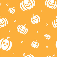 Cute halloween pattern with pumpkins on yellow background. Print for fabric texture, decoration, wrapping paper. Vector illustration