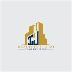Modern IJ Real Estate Logo Design with Building Silhouettes