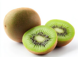 Fototapeta premium A whole kiwi and half of the kiwi isolated on a white background. kiwi day 