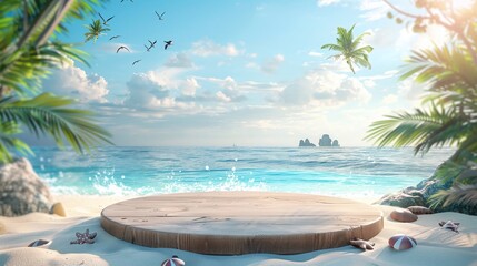 enchanting summer background with sandy beach and island scenery creating the ideal setting for product displays and events