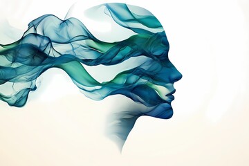 Obraz premium A captivating abstract representation of a human face formed by flowing blue and green waves, symbolizing creativity and emotion.