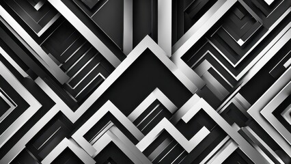 Abstract geometric design featuring layered silver and black shapes.