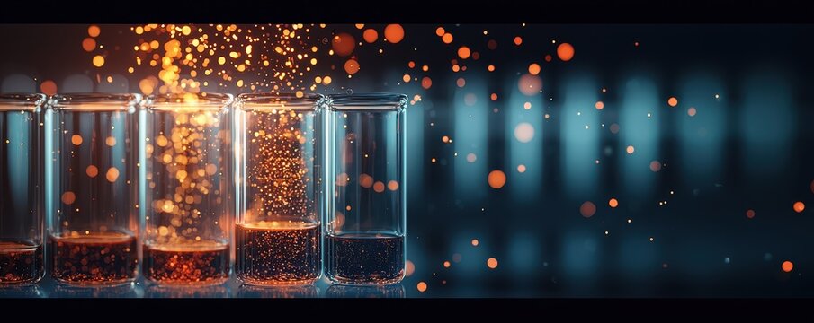 Colorful test tubes with bubbling liquid create a captivating scientific atmosphere on a dark background.