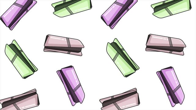 Animated looping seamless pattern featuring game consoles in different colors falling on a green screen background. Ideal for game consoles and motion graphics projects.