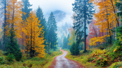 Obraz premium Wild forest in autumn Vibrant Foliage