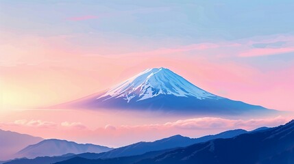 Fototapeta premium Snow-Capped Mountain Under a Fiery Sunset Sky, Breathtaking Scenic Landscape. Generative AI